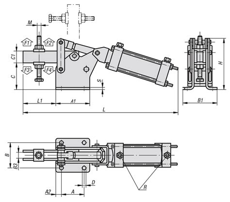 KIPP - Pneumatic clamps horizontal heavy-duty version