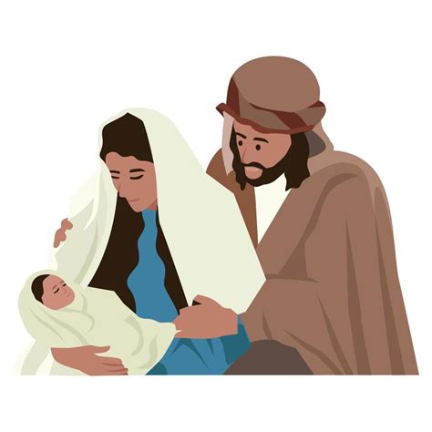 Christmas Nativity Scene Of Joseph And Mary Holding Baby Jesus Flat