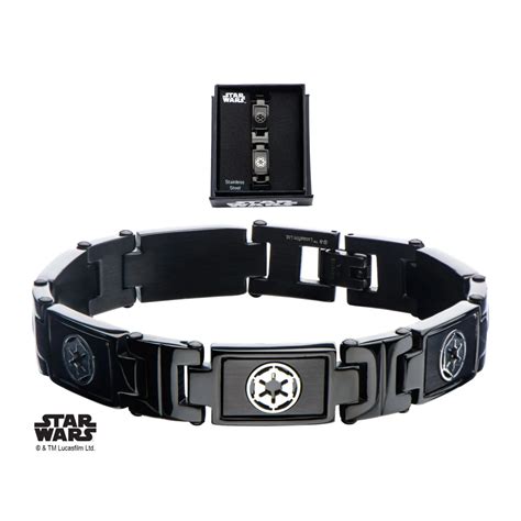 STAR WARS Black PVD Plated Galactic Empire Symbol Link Bracelet