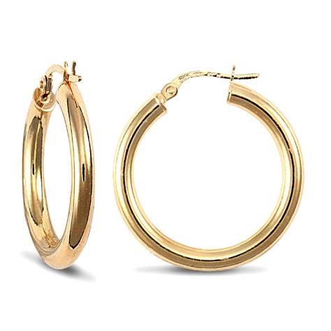 Ladies 9ct Yellow Gold Polished 3mm Hoop Earrings 25mm