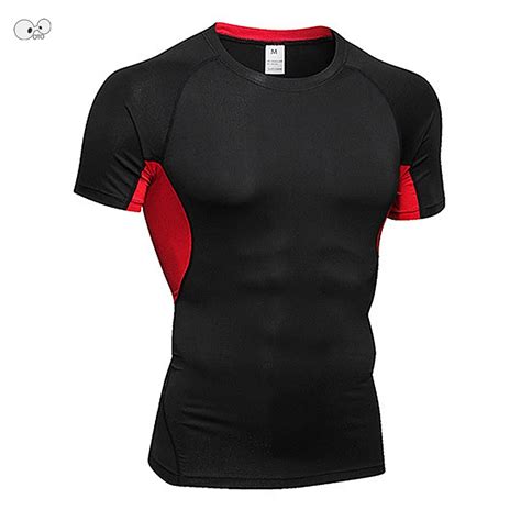 Quick Dry Slim Fit Tees Men Patchwork Mesh T Shirts Compression Shirt