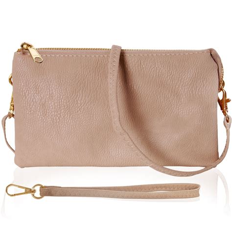 Humble Chic Vegan Leather Clutch Purse Nude Tan Crossbody With