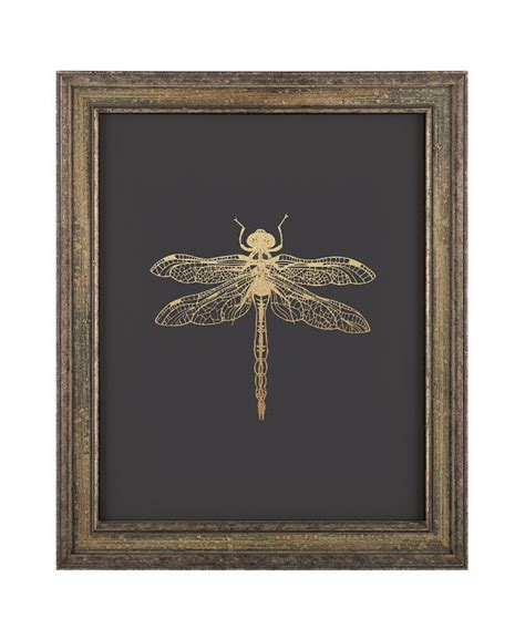 Dragonfly Print Faux Gold Insect Poster Winged Insect Art Etsy