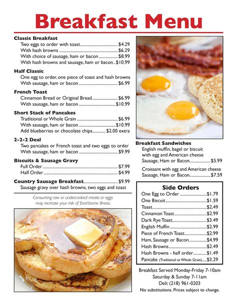 Deli Breakfast Menu