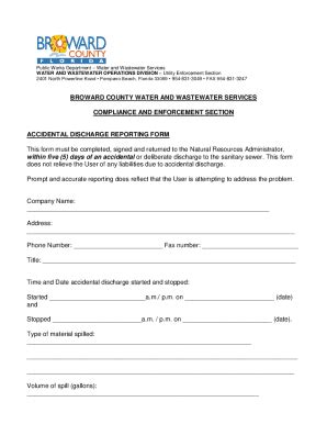 Fillable Online ACCIDENTAL DISCHARGE REPORTING FORM Fax Email Print