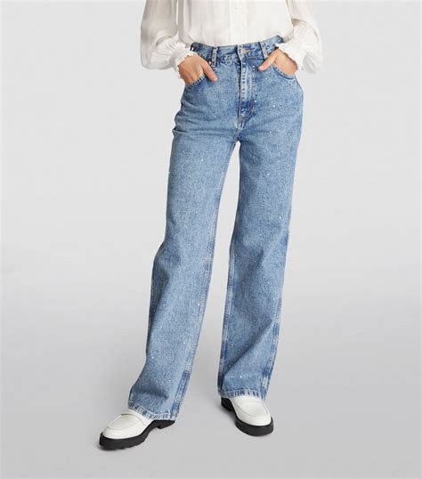 Sale SANDRO Embellished High Rise Straight Holiday Jeans Harrods US