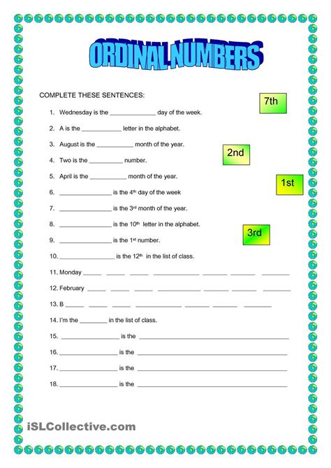 Ordinal Numbers Números ordinais Atividades em inglês para crianças