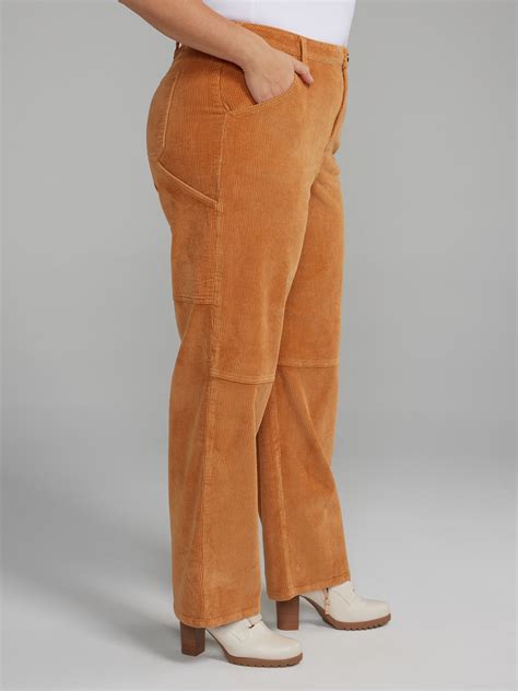 Plus Size Wide Leg Carpenter Style Corduroy Pants Fashion To Figure