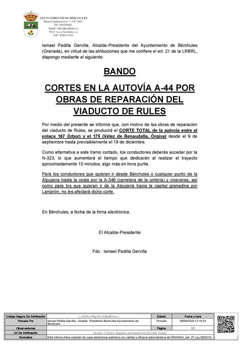 Cortes en la autovía A-44 por obras de reparación del viaducto de Rules