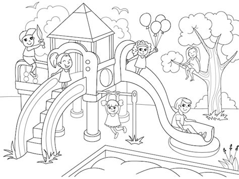 Parque Infantil Para Colorear Ilustración Vectorial De Blanco Y Negro Vector Premium