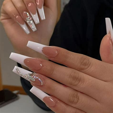 French Luxury Fake Nails Extra Long Acrylic False Nails With Glue Sticker Prom Womens Nails