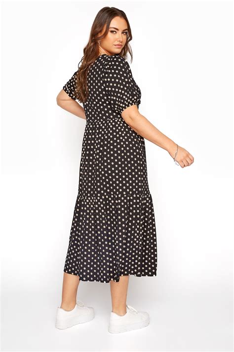 Black Puff Sleeve Polka Dot Midaxi Dress Yours Clothing