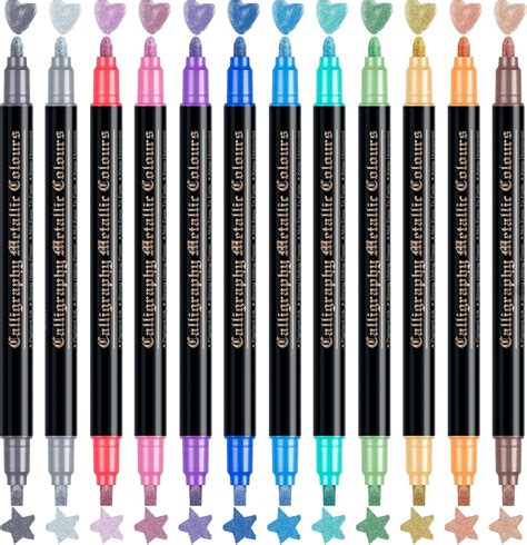 Sakeyr Metallic Marker Pens Colors Dual Tip Metallic Pens For Black