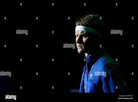 Denmark S Anders Antonsen Walks Out To Play China S Li Shi Feng During