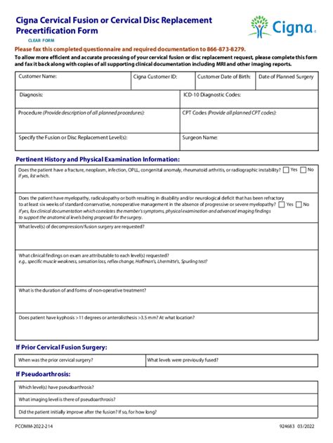 Fillable Online Cigna Healthcare Cervical Fusion Precertification