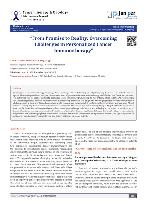 PDF Cancer Ther Oncol Int J From Promise To Reality Overcoming