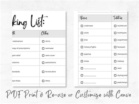 Vacation Packing List Printable Packing List Template Packing List Downloads Organization