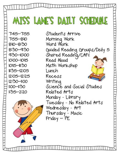 Daily Schedule Including Daily 5 And Cafe First Day Of School