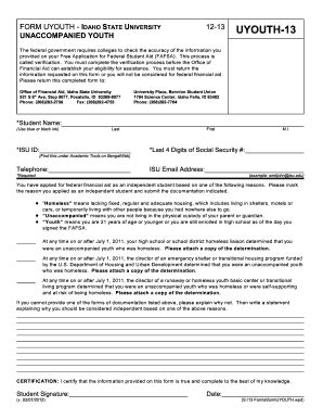 Fillable Online Isu FORM UYOUTH IDAHO STATE UNIVERSITY Fax Email