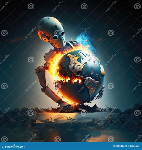 A Robot is Destroying the World Stock Illustration - Illustration of ...