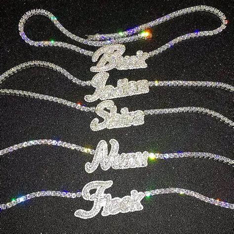 Custom Name Cursive Letter With Tennis Chain Cubic Zirconia Gold Silver