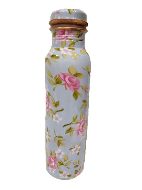 Sarvsiddhi Pure Copper Light Blue Pink Flower Water Bottle Capacity