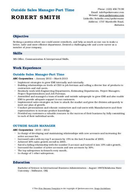 Outside Sales Manager Resume Samples Qwikresume