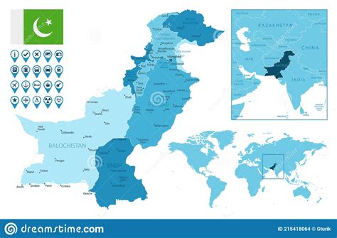 巴基斯坦详细行政蓝图，国旗和地点在世界地图上 向量例证 插画 包括有 背包 收集 地球 卡拉奇 215418064
