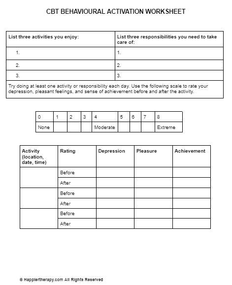 CBT BEHAVIOURAL ACTIVATION WORKSHEET | HappierTHERAPY