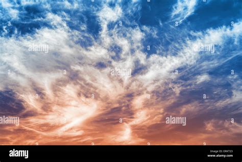 Fantastic Blue And Red Cloudy Sky Background Photo Texture Stock Photo