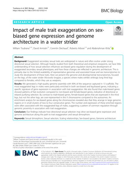 Pdf Impact Of Male Trait Exaggeration On Sex Biased Gene Expression