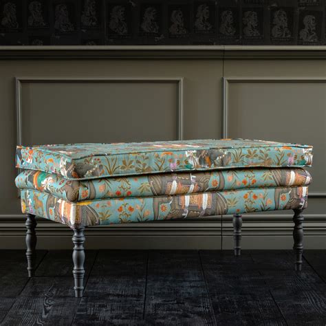 Edward Ottoman Bench Hindustan Aquamarine Linen