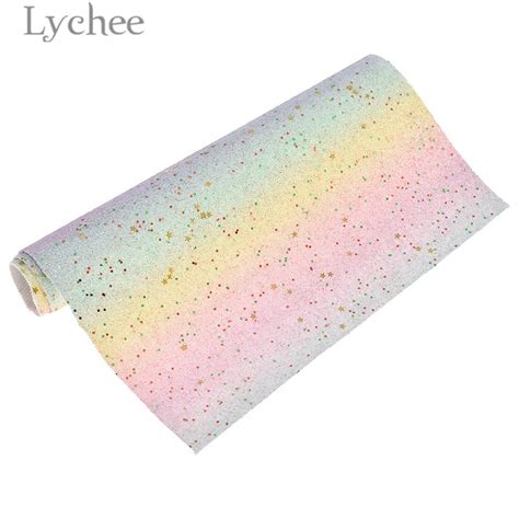 Lychee life tecido de couro pu glitter alça de arco íris a4