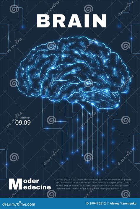 Technology Medical Banner With Brains Vector Stock Illustration