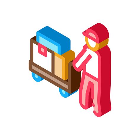 Courier With Trolley On Wheels Isometric Icon Vector Illustration