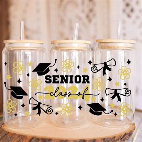 Senior 2024 Libbey Glass Personalized Iced Coffee Cup Graduation T Graduation Cap Class