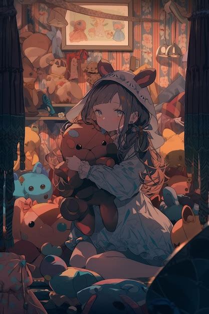 Premium Ai Image Anime Girl Hugging A Teddy Bear