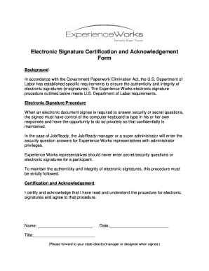 Fillable Online Electronic Signature Certification And Acknowledgement