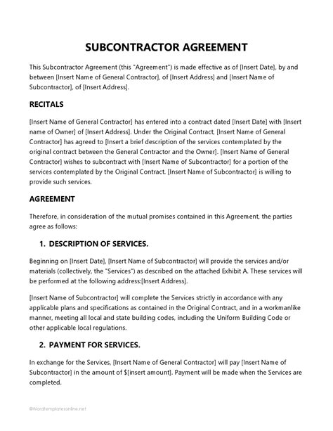 Free Subcontractor Agreement Templates Editable