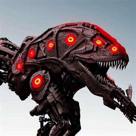 Still Of A Cyborg T Rex Red Eyes Robotic Extended Stable Diffusion