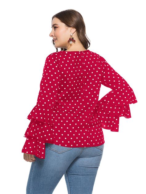 Plus Size Layered Sleeve Polka Dot Blouse