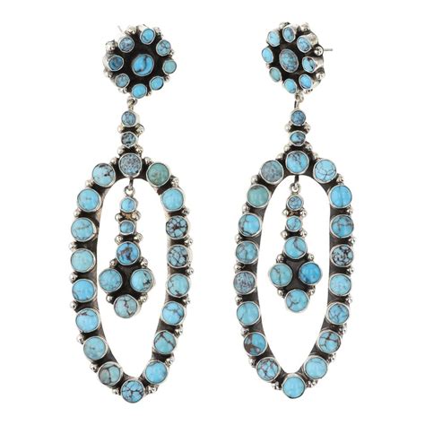 Lot Sheila Tso Navajo Spiderweb Turquoise Chandelier Earrings