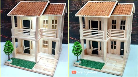 Miniatur Rumah Minimalis Modern 2 Lantai Dari Stik Es Krim Kerajinan