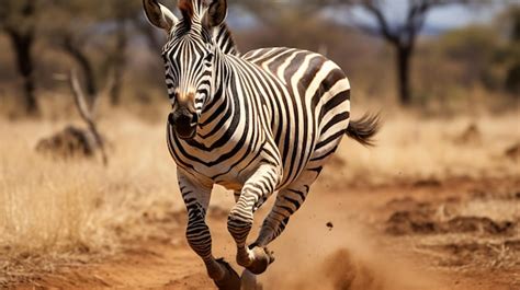 Premium Ai Image Adult Zebra Running At Full Speed In A Safari