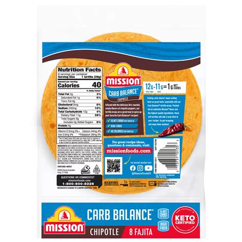 Mission Carb Balance Chipotle Flour Tortillas Fajita Size Shop