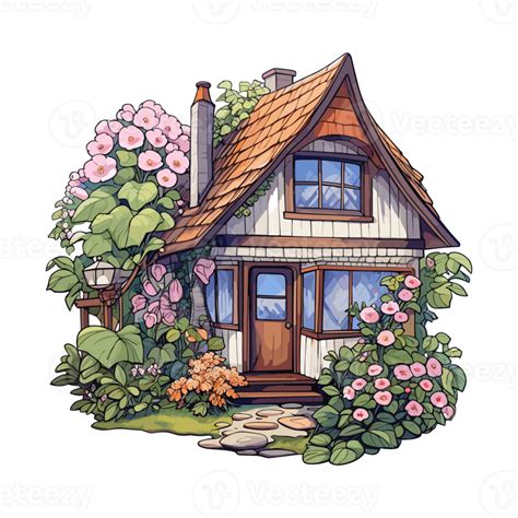 Cute English house illustration. Retro style architecture cottagecore ...