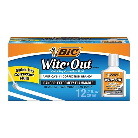 BIC Wite-Out Brand Quick Dry Correction Fluid, 20 ml Bottles, 12-Count