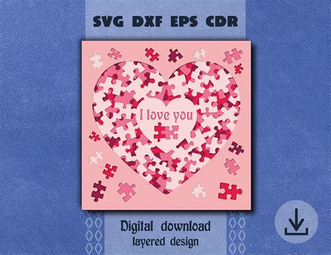 Layered Puzzle Heart Svg Puzzle Pieces Svg Love Heart Svg Etsy