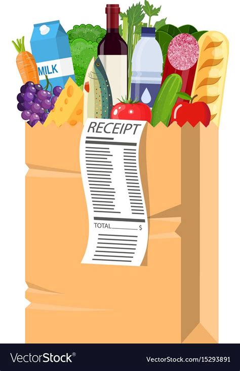 Paper Shopping Bag Full Of Groceries Products Vector Image On