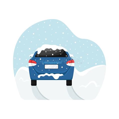 The Car Got Stuck During A Snowfall In A Snowdrift Flat Vector